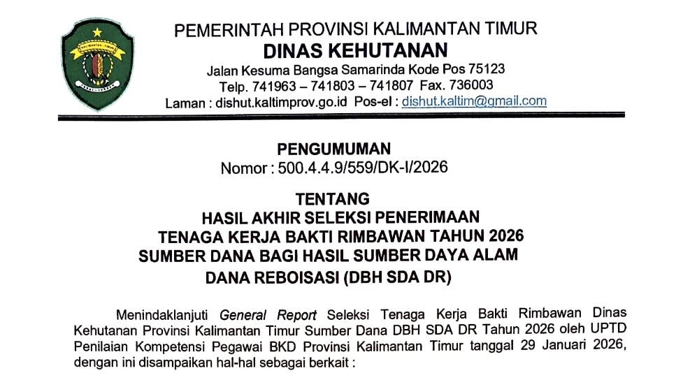 Hasil Akhir Seleksi Penerimaan Tenaga Kerja Bakti Rimbawan Tahun 2026